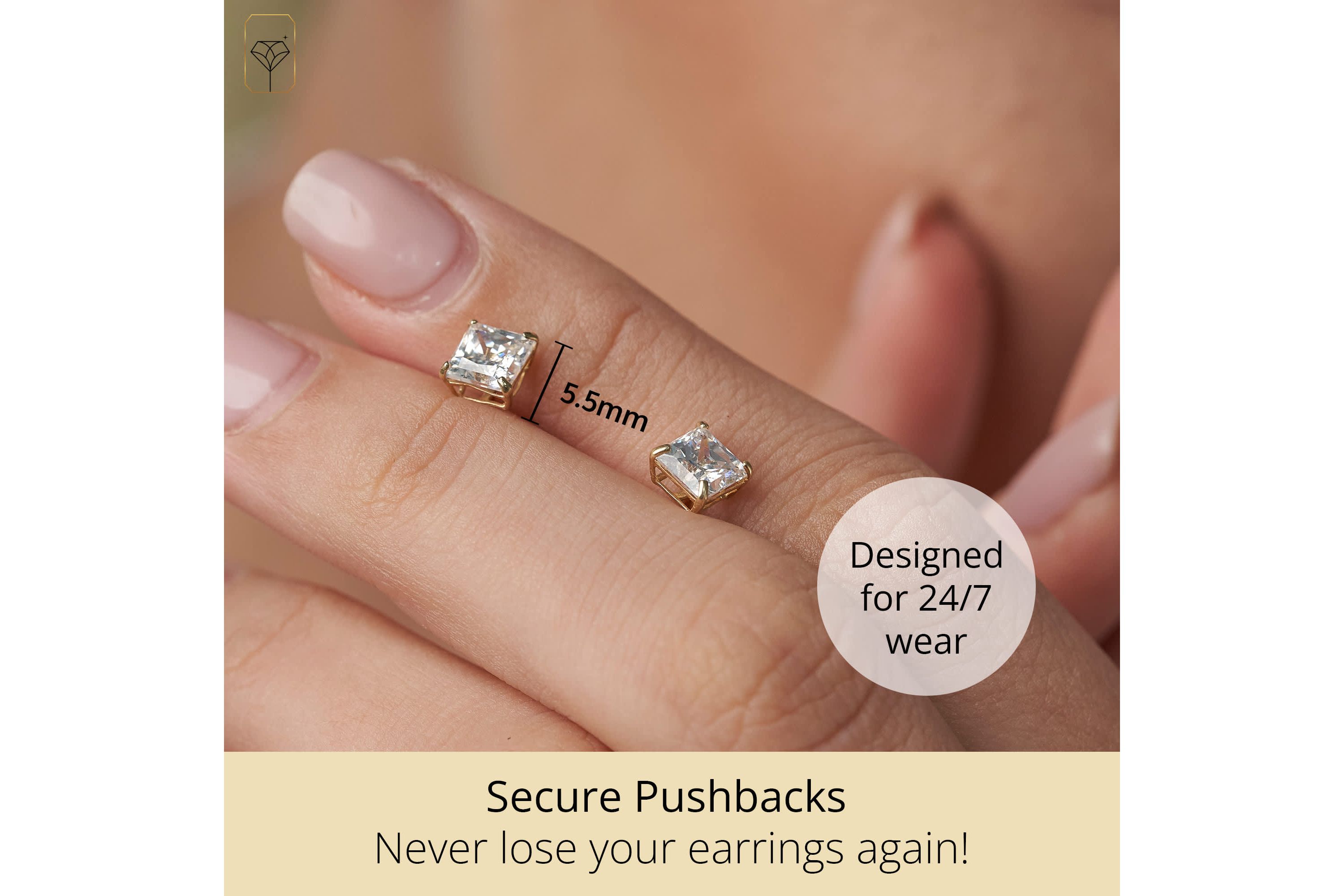 14k White Gold Princess Stud Earrings with Genuine Swarovski Zirconia (5.5MM)