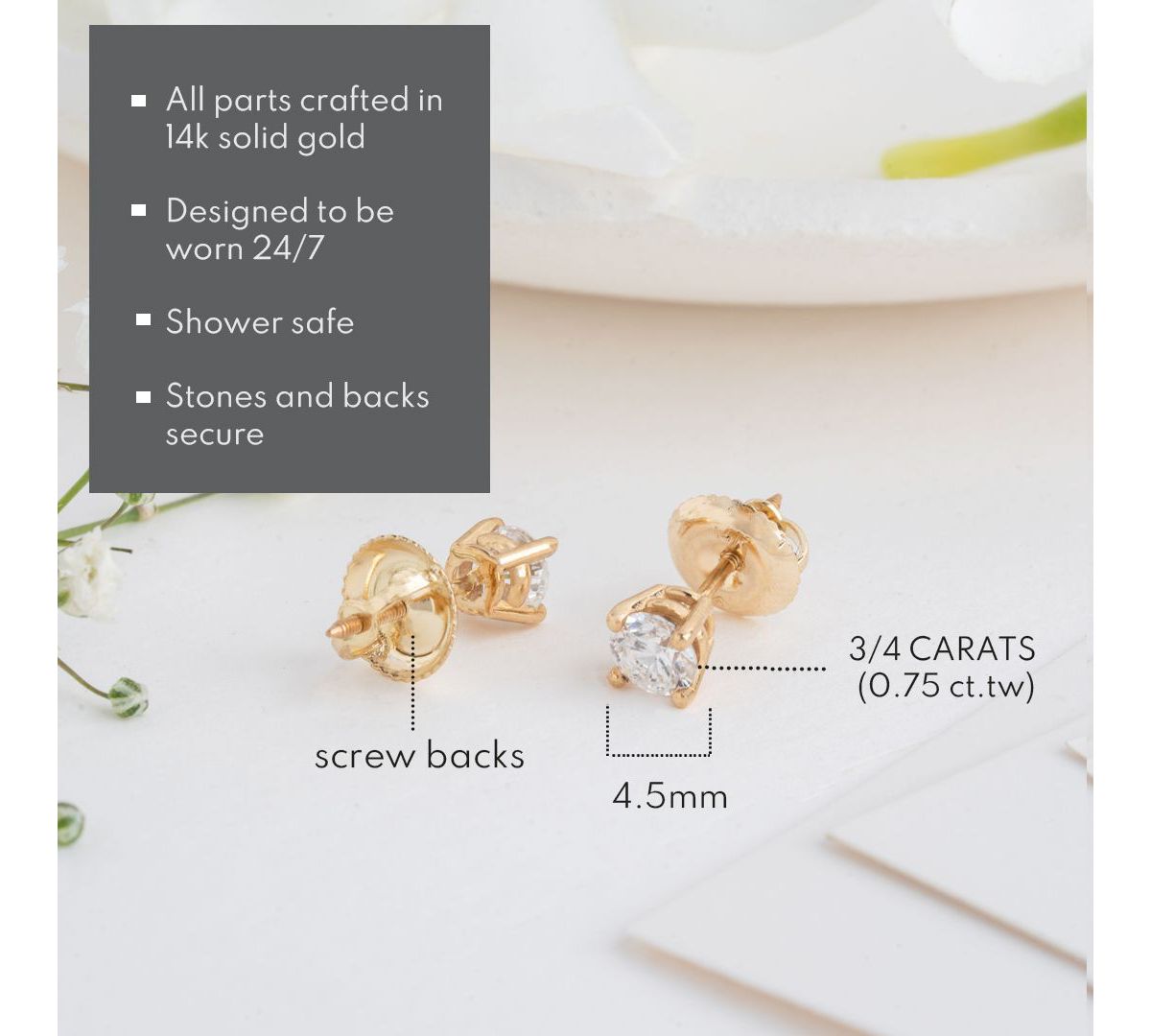 3/4 ct. t.w. Lab Created Diamond IGI Certified Solitaire Lab Grown Diamond Stud Earrings in 14K White Gold