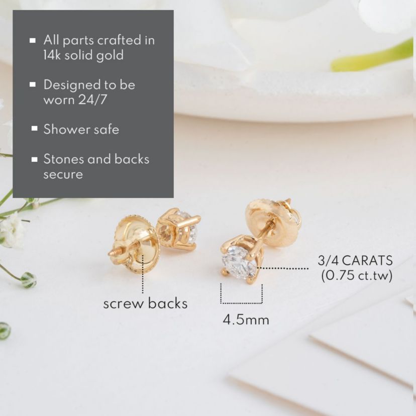 3/4 ct. t.w. Lab Created Diamond IGI Certified Solitaire Lab Grown Diamond Stud Earrings in 14K White Gold