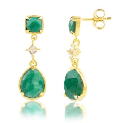 Belk & Co 18K Gold Plated Genuine Gemstone 3 Stone Dangle Drop Earrings
