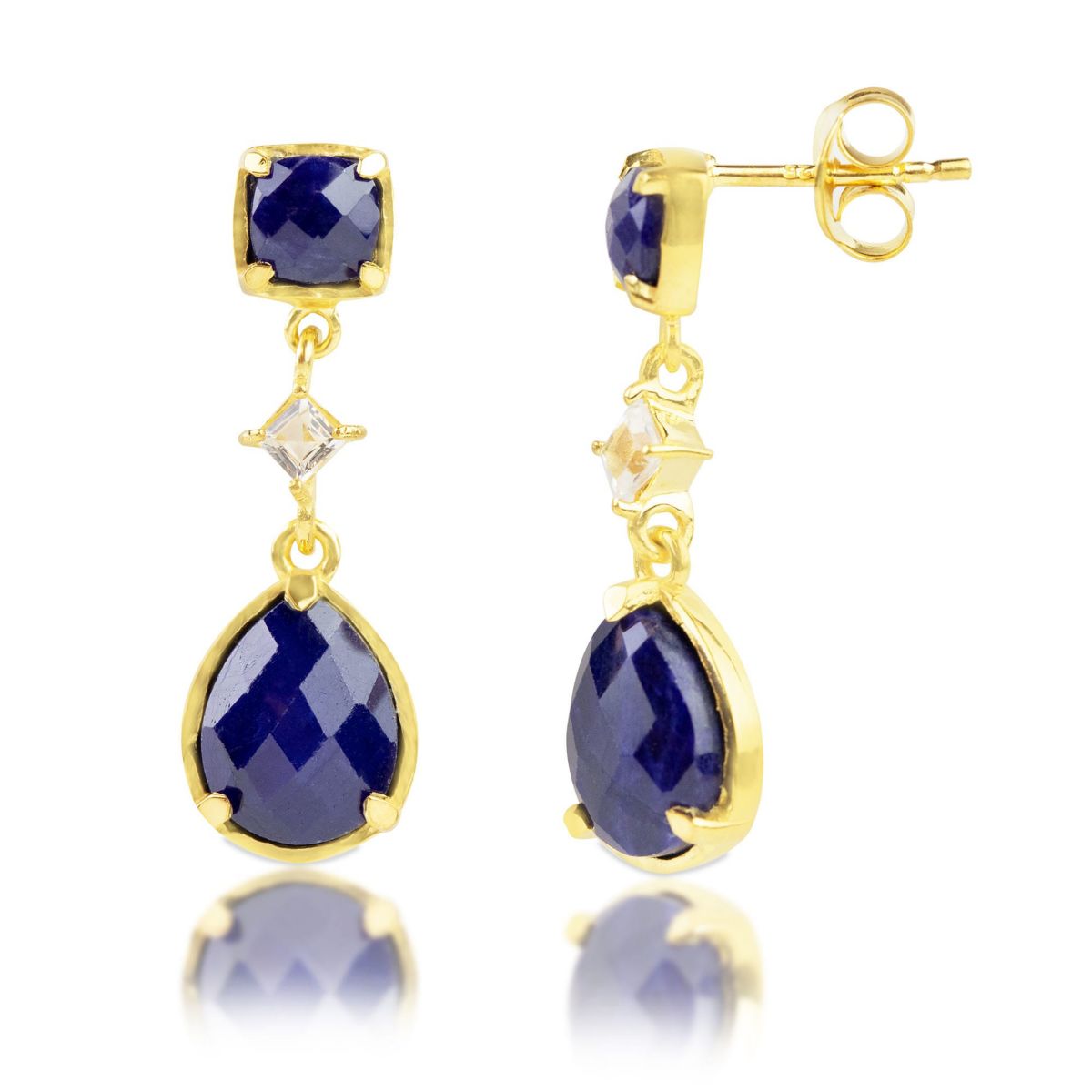 18K Gold Plated Genuine Gemstone 3 Stone Dangle Drop Earrings
