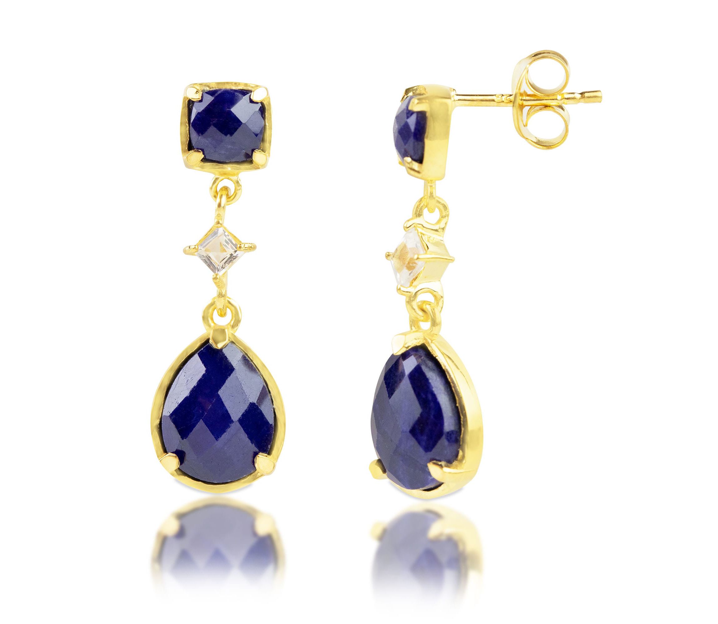 18K Gold Plated Genuine Gemstone 3 Stone Dangle Drop Earrings