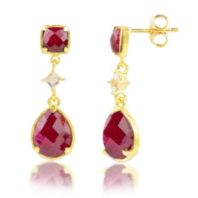 Belk & Co 18K Gold Plated Genuine Gemstone 3 Stone Dangle Drop Earrings