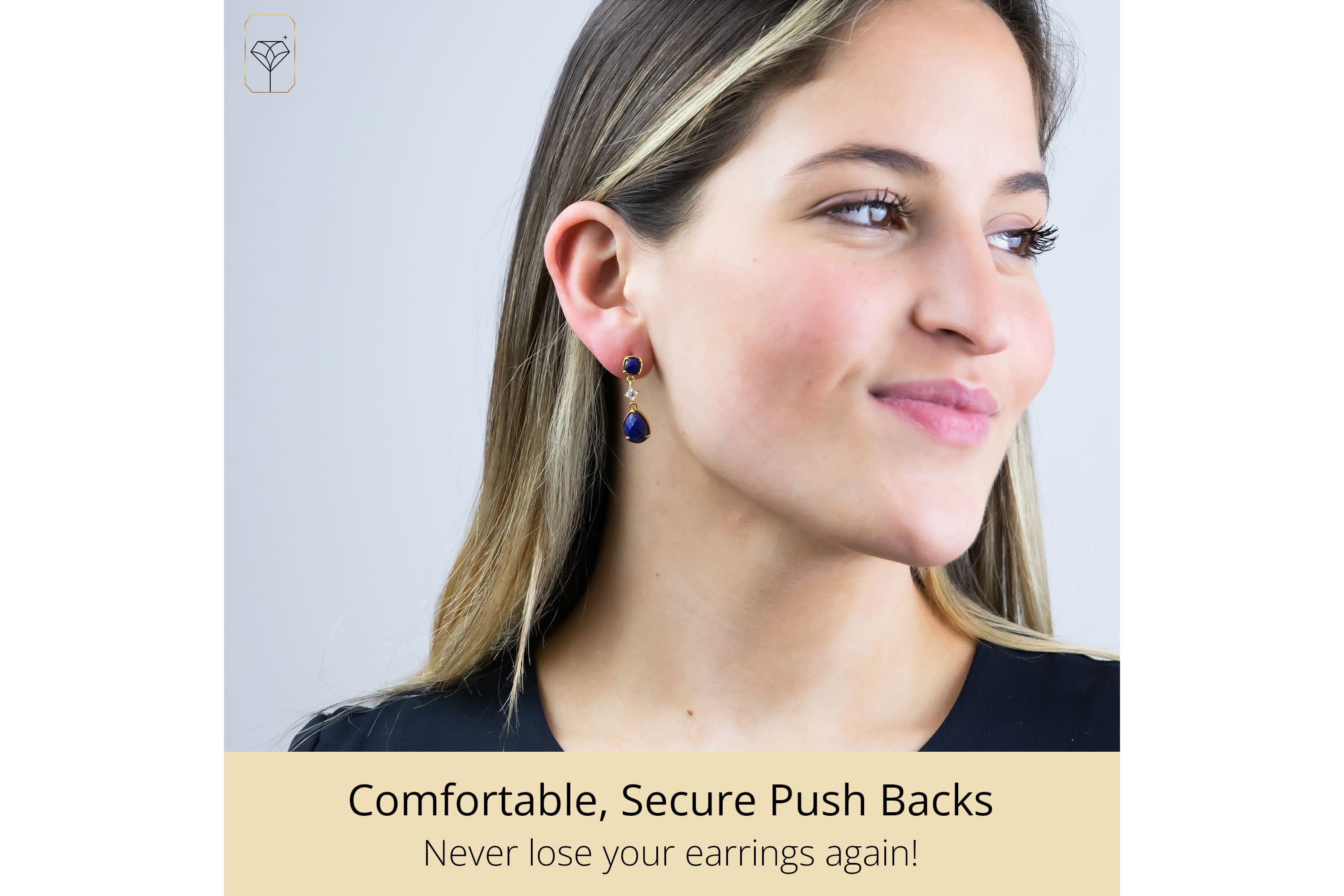 18K Gold Plated Genuine Gemstone 3 Stone Dangle Drop Earrings