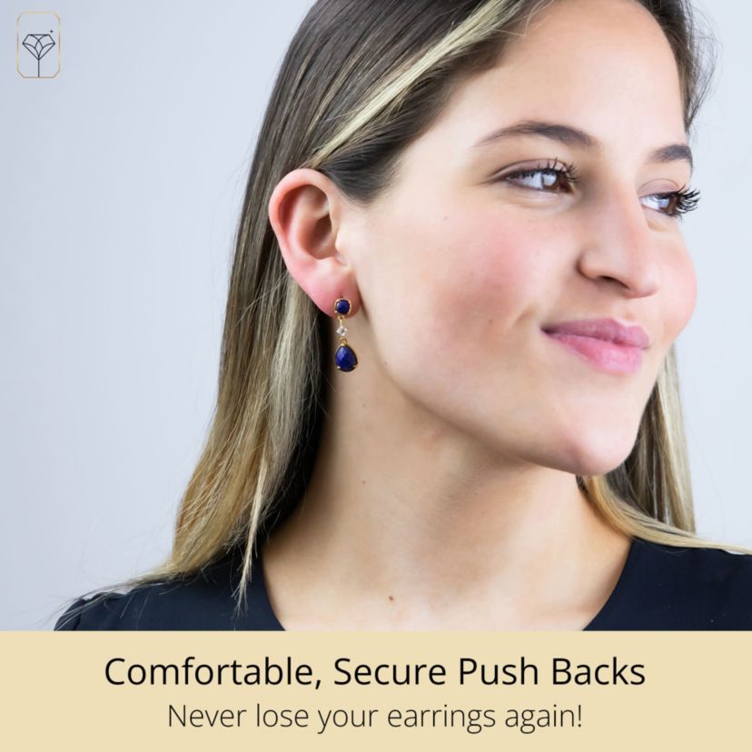 18K Gold Plated Genuine Gemstone 3 Stone Dangle Drop Earrings