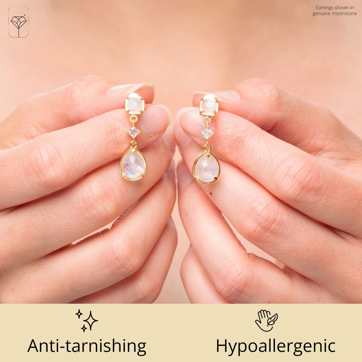 18K Gold Plated Genuine Gemstone 3 Stone Dangle Drop Earrings