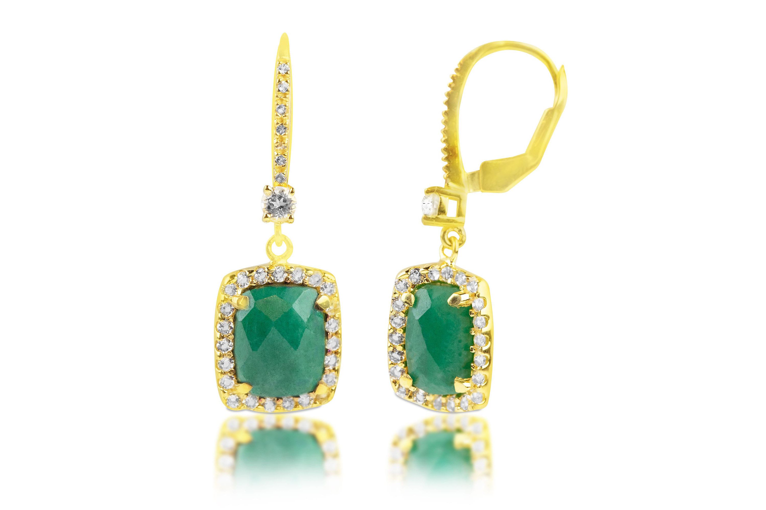 18K Gold Plated Genuine Gemstone Cushion Cut Dangle Drop Earrings With White Topaz Accents