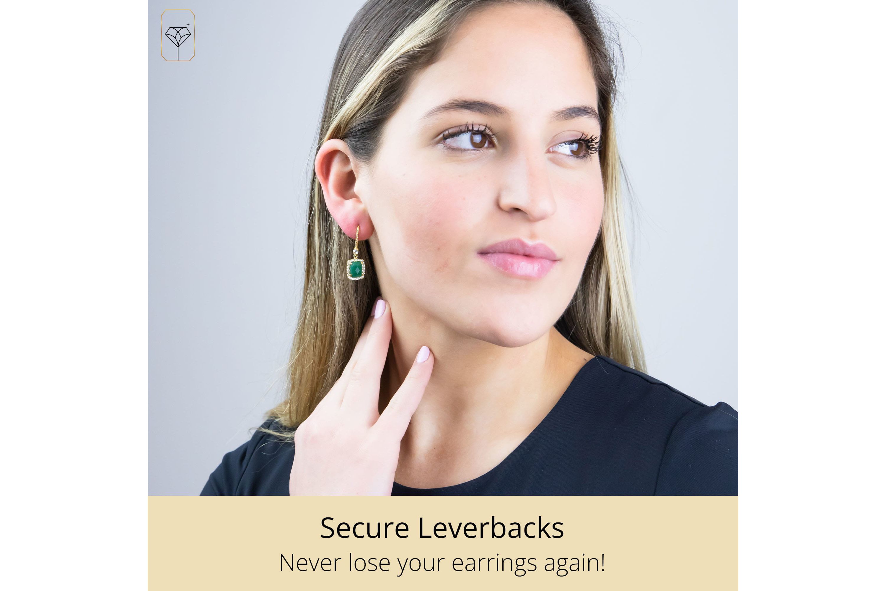 18K Gold Plated Genuine Gemstone Cushion Cut Dangle Drop Earrings With White Topaz Accents