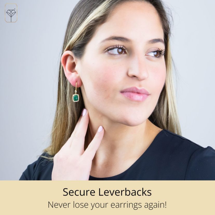 18K Gold Plated Genuine Gemstone Cushion Cut Dangle Drop Earrings With White Topaz Accents