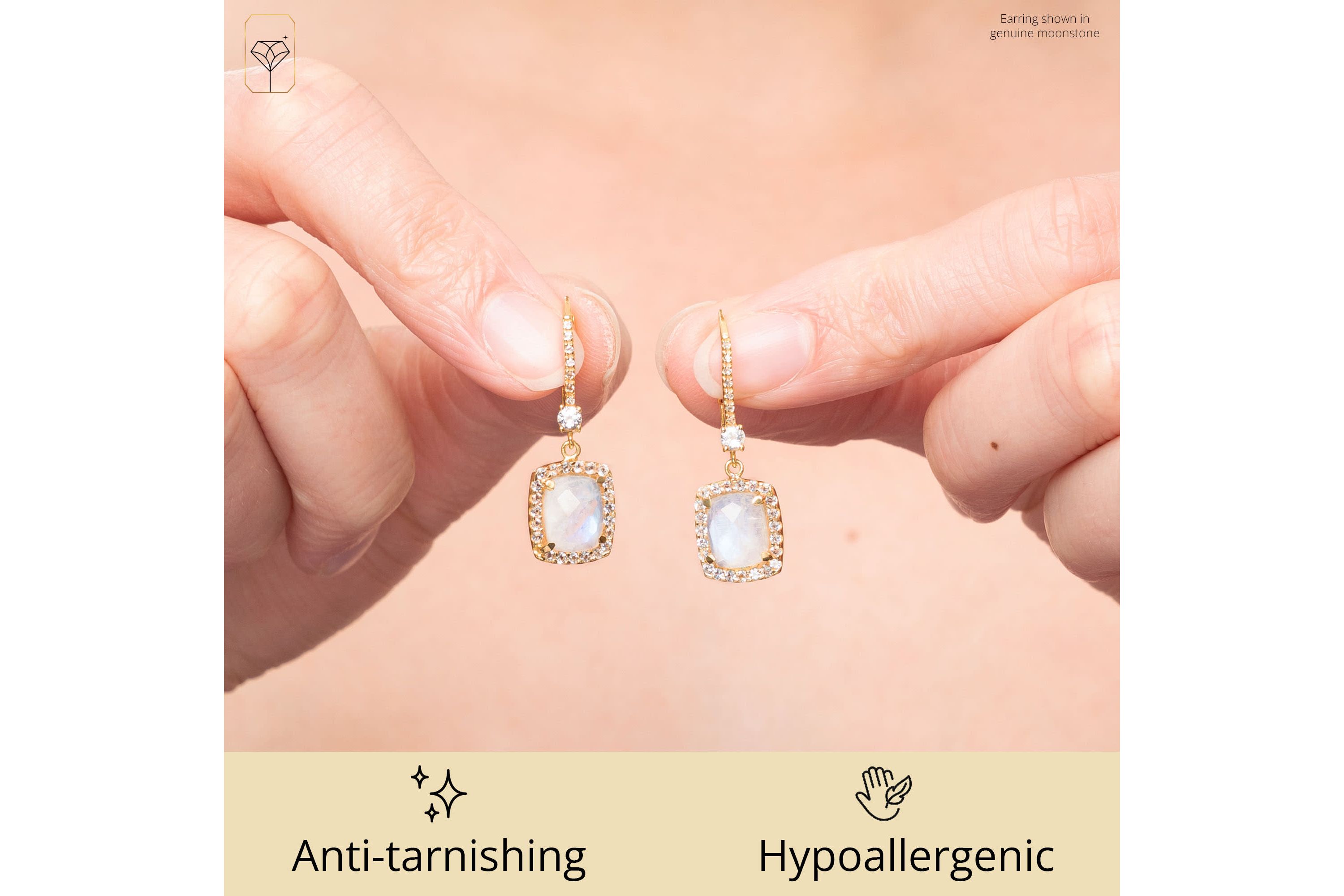 18K Gold Plated Genuine Gemstone Cushion Cut Dangle Drop Earrings With White Topaz Accents