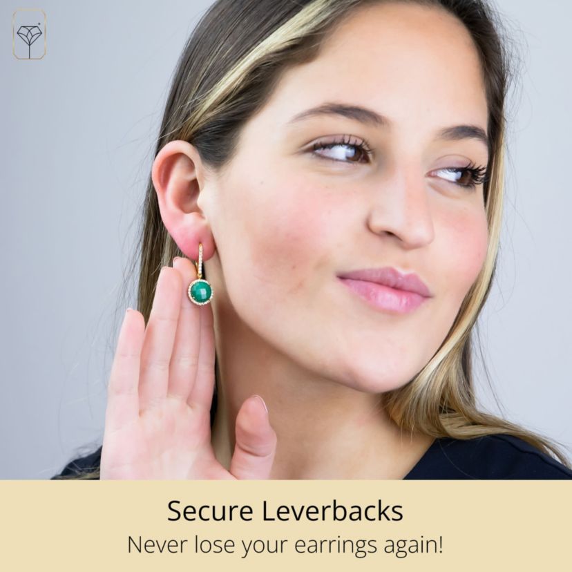 18K Gold Plated Genuine Gemstone Round Cut Dangle Drop Earrings With White Topaz Accents