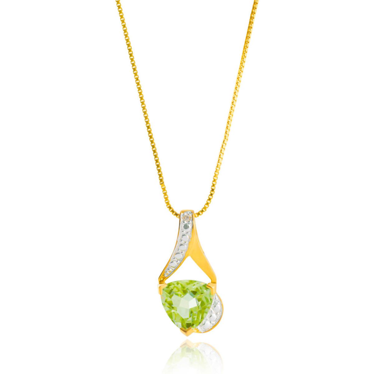 14K Yellow Gold Plated 8MM Cushion Cut Mystic Topaz Pendant Necklace with Diamond Accents
