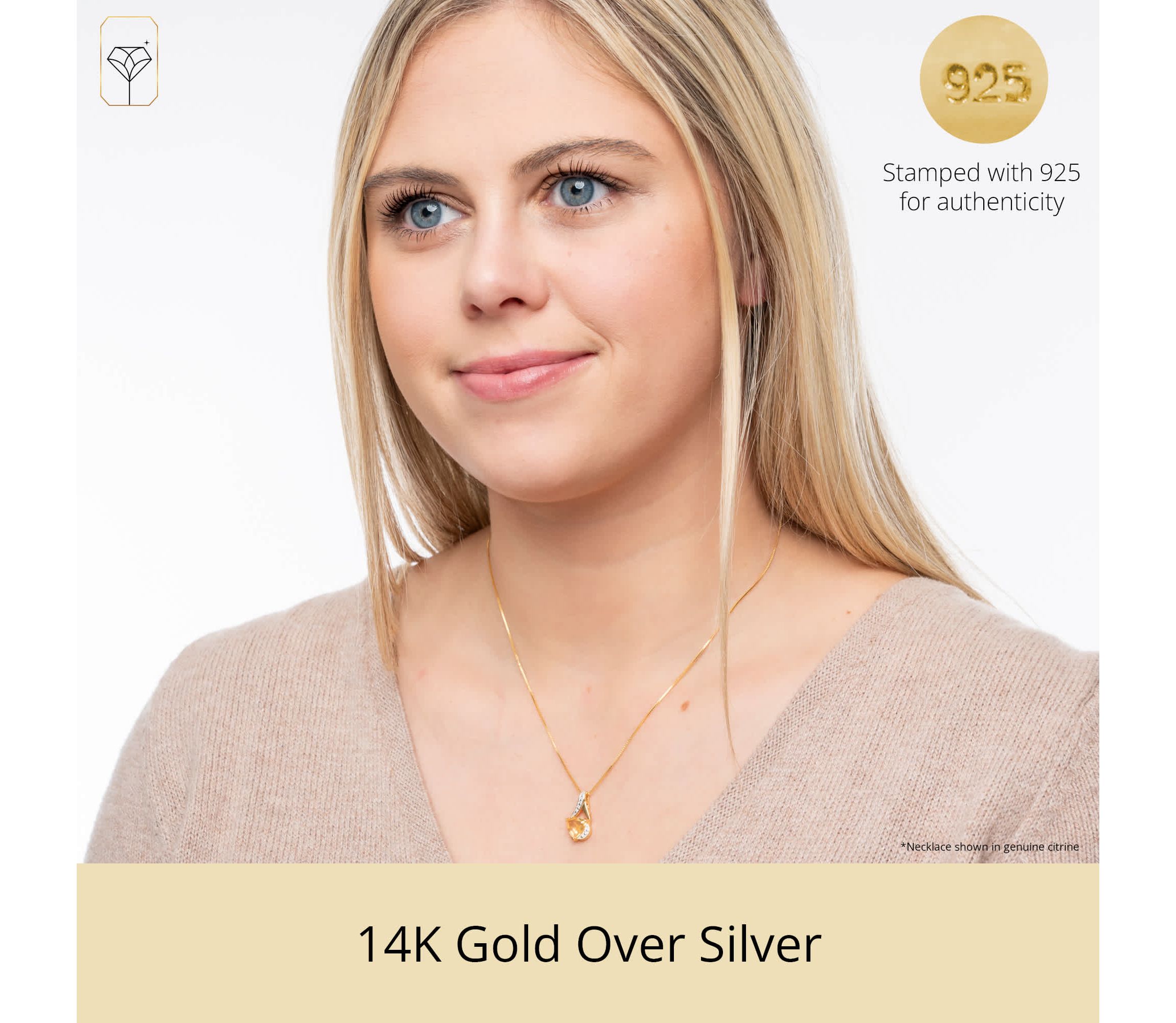 14K Yellow Gold Plated 8MM Cushion Cut Mystic Topaz Pendant Necklace with Diamond Accents
