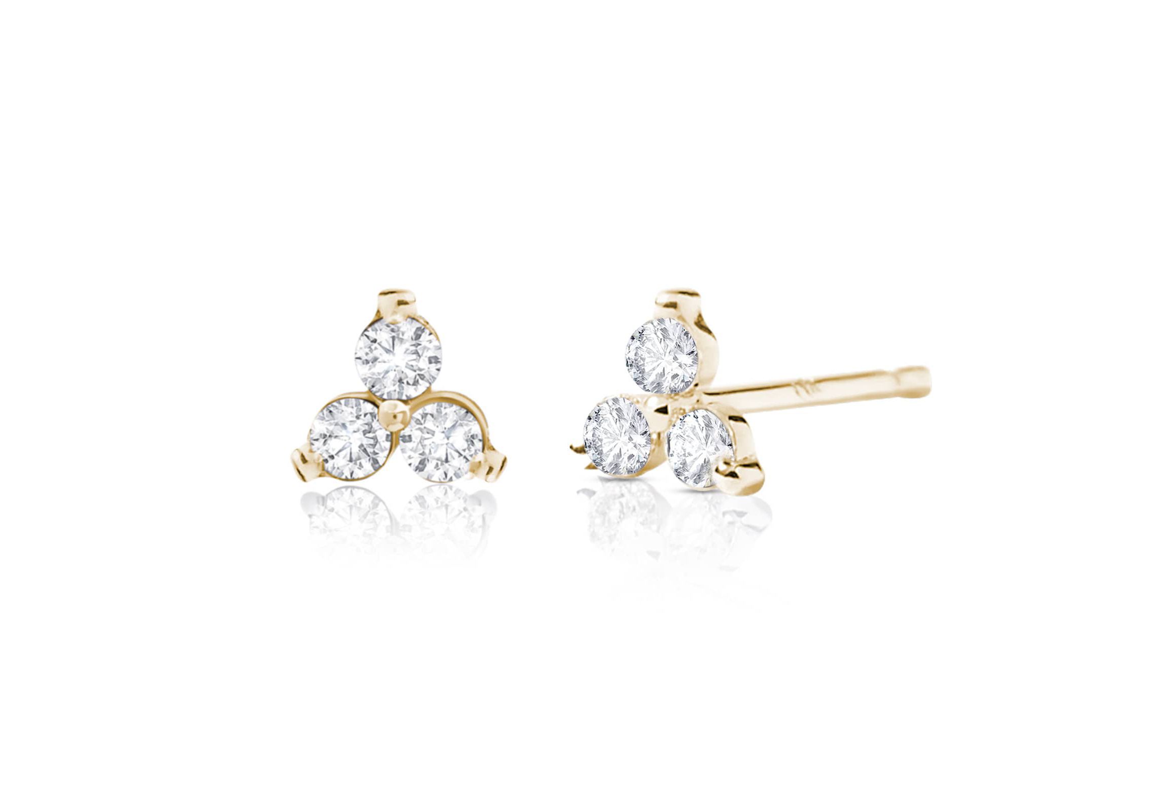 Lab Created 14k Solid Gold 2.2mm Diamond Lab Grown Triplet Studs