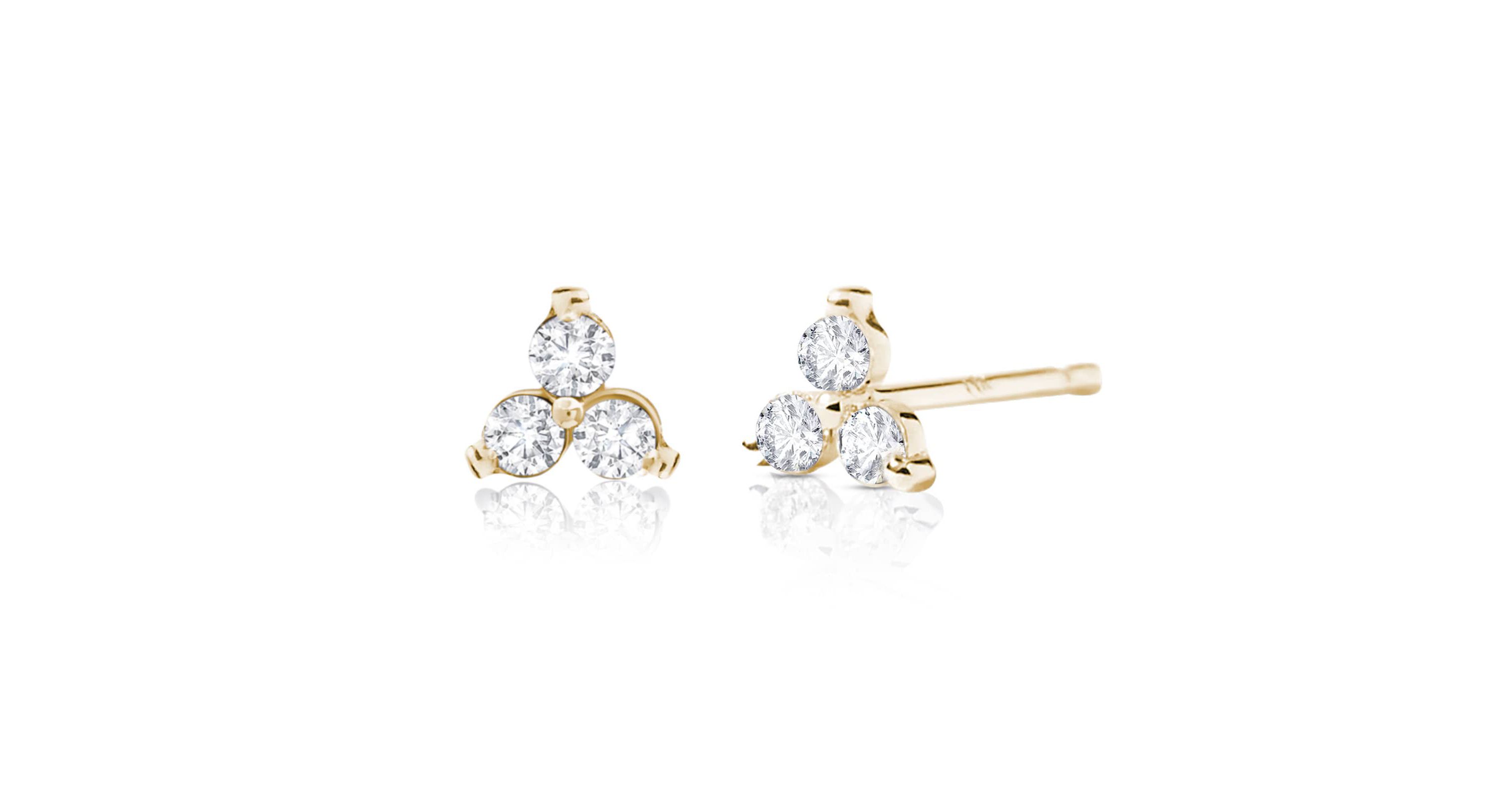 Lab Created 14k Solid Gold 2.2mm Diamond Lab Grown Triplet Studs