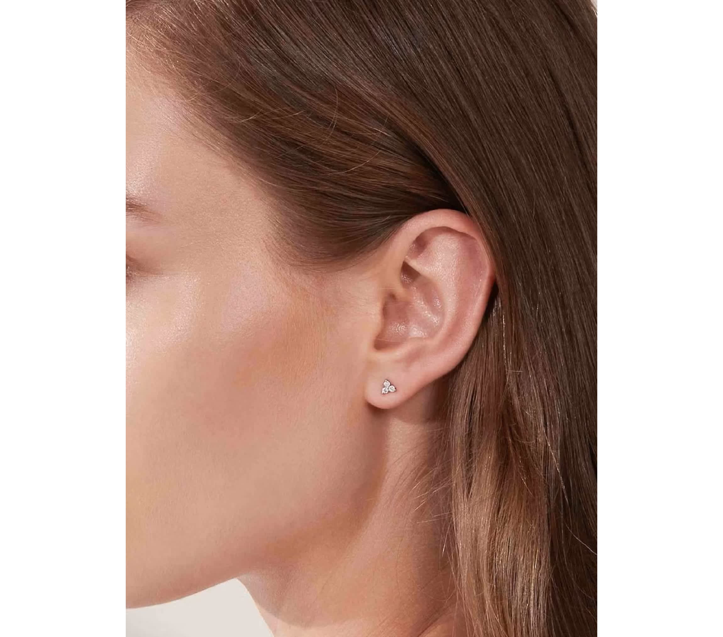 Lab Created 14k Solid Gold 2.2mm Diamond Lab Grown Triplet Studs