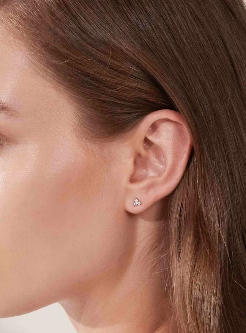 Lab Created 14k Solid Gold 2.2mm Diamond Lab Grown Triplet Studs