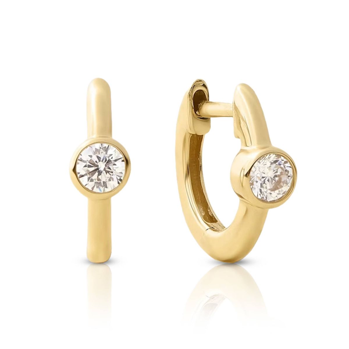 Lab Created 14k Solid Gold 3.25mm Diamond Lab Grown Solitaire Hoop Earrings