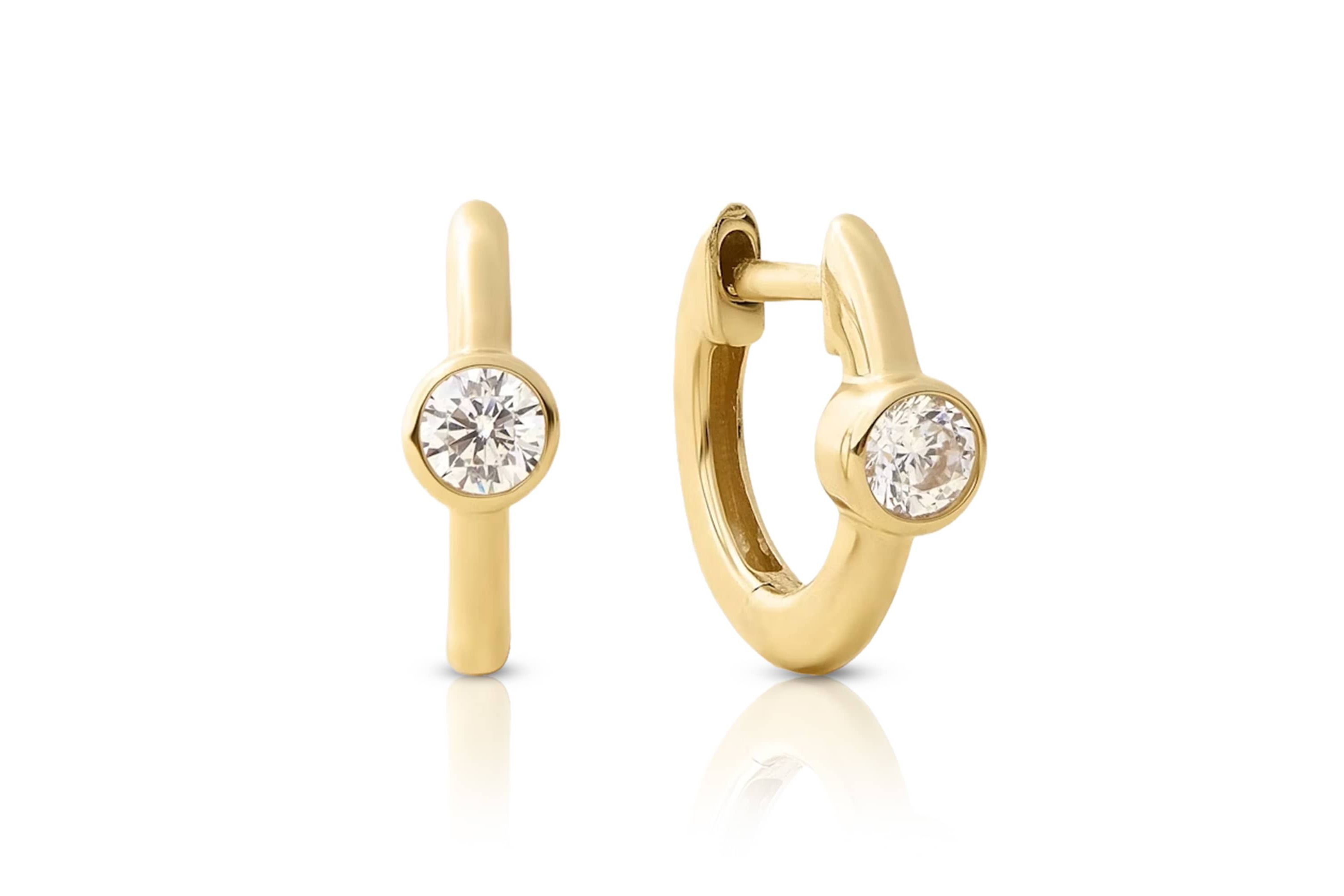 Lab Created 14k Solid Gold 3.25mm Diamond Lab Grown Solitaire Hoop Earrings