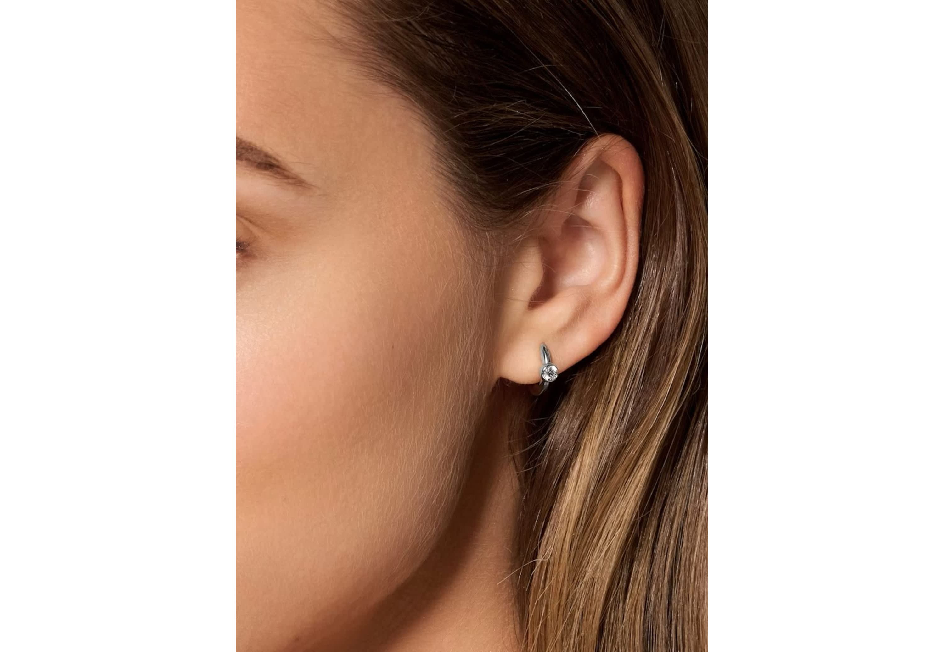 Lab Created 14k Solid Gold 3.25mm Diamond Lab Grown Solitaire Hoop Earrings