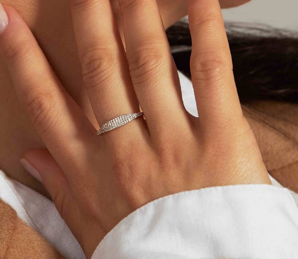 Lab Created 14k Gold Pavé Lab Grwon Diamond Thin Dôme Ring