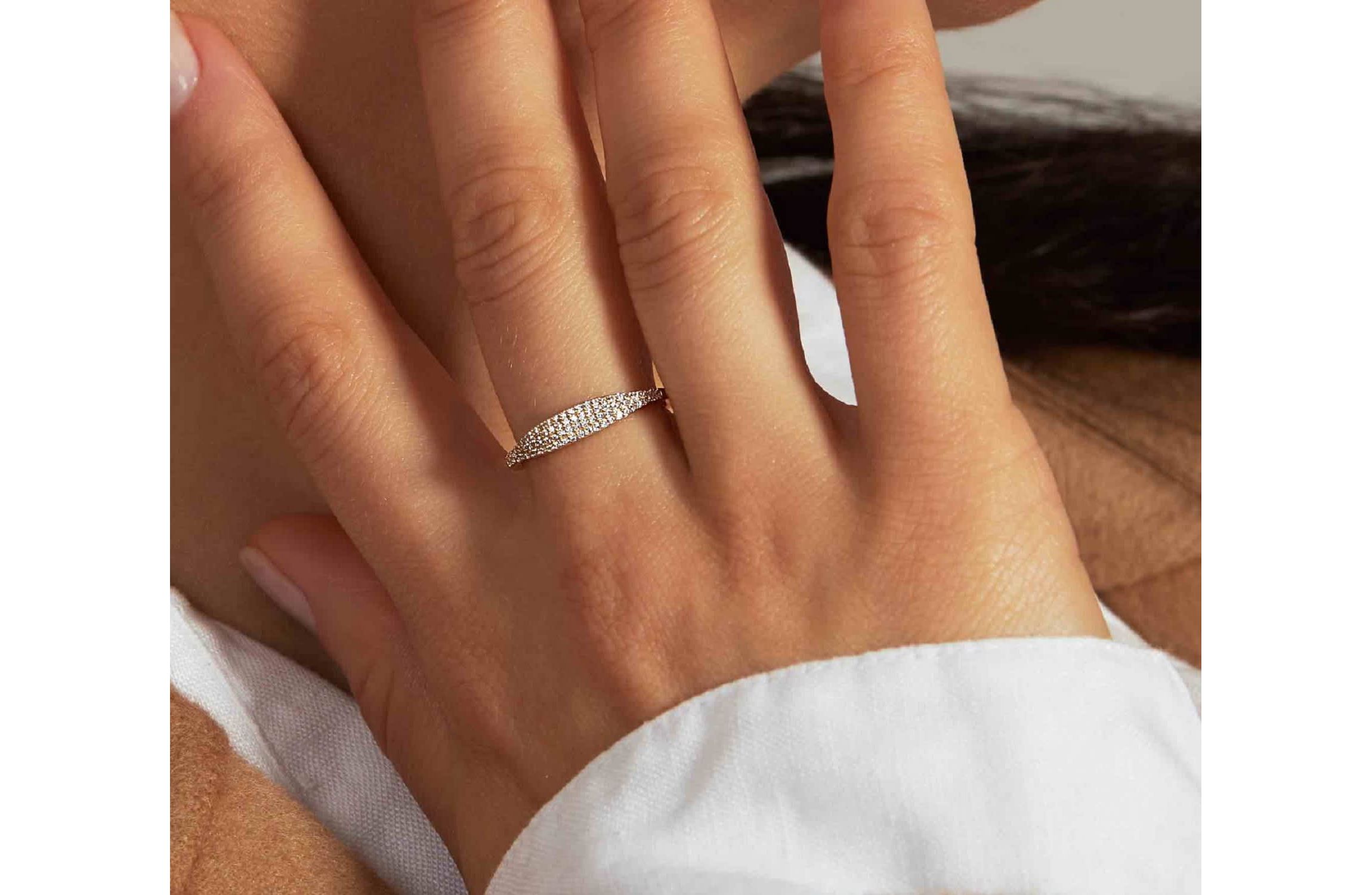 Lab Created 14k Gold Pavé Lab Grwon Diamond Thin Dôme Ring
