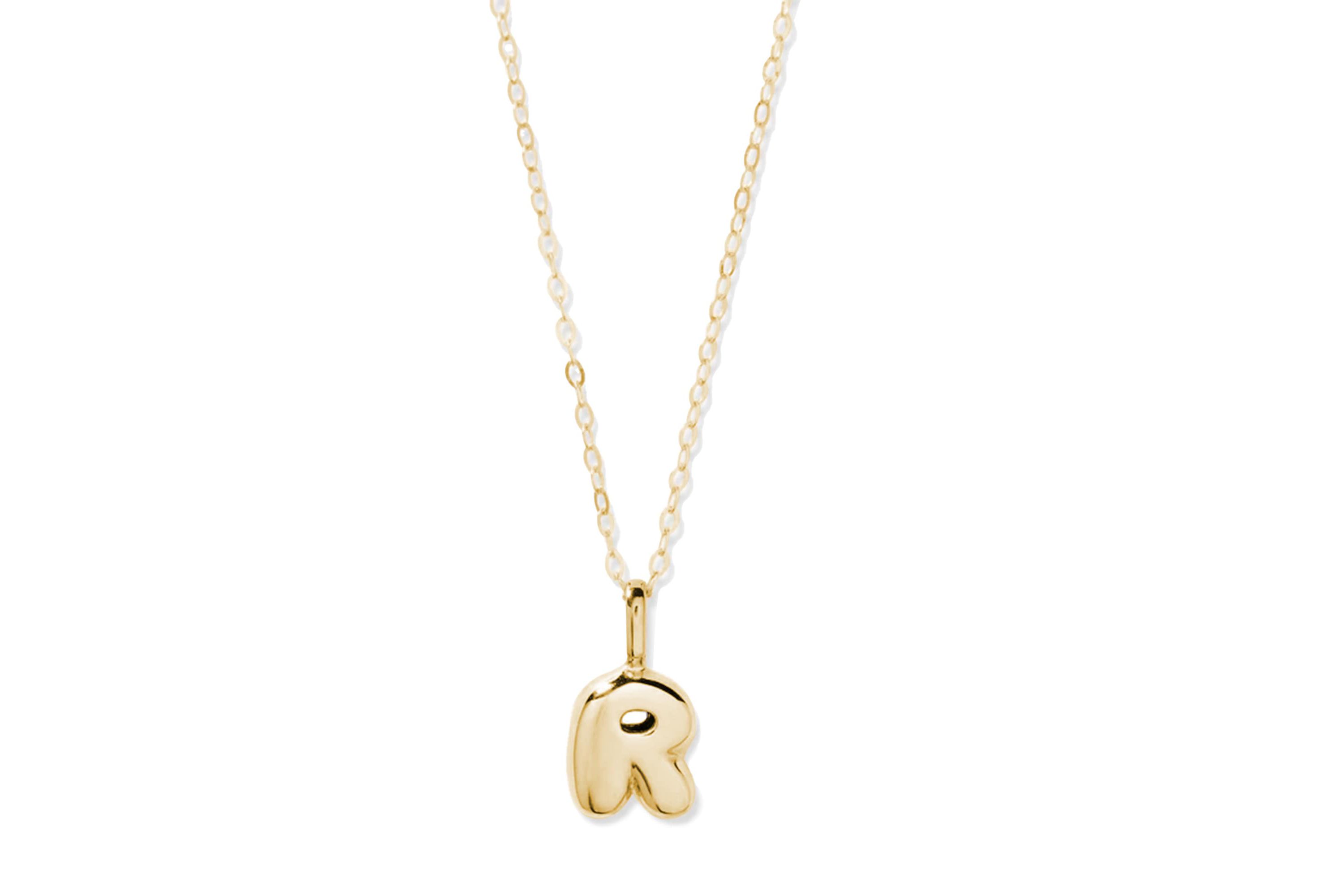 14K Yellow Gold Letter Bubble Pendant Necklace