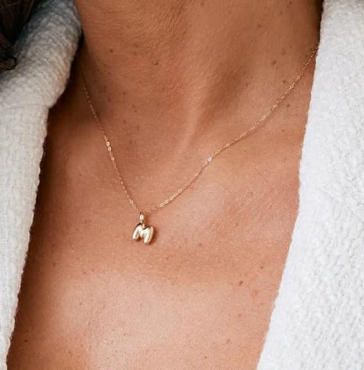 14K Yellow Gold Letter Bubble Pendant Necklace