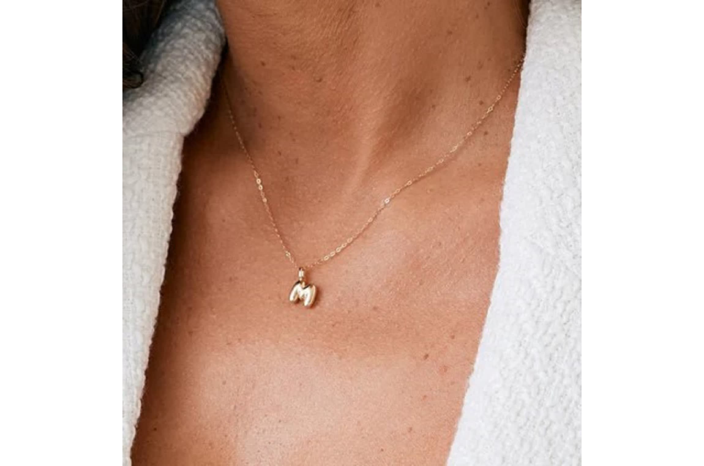 14K Yellow Gold Letter Bubble Pendant Necklace