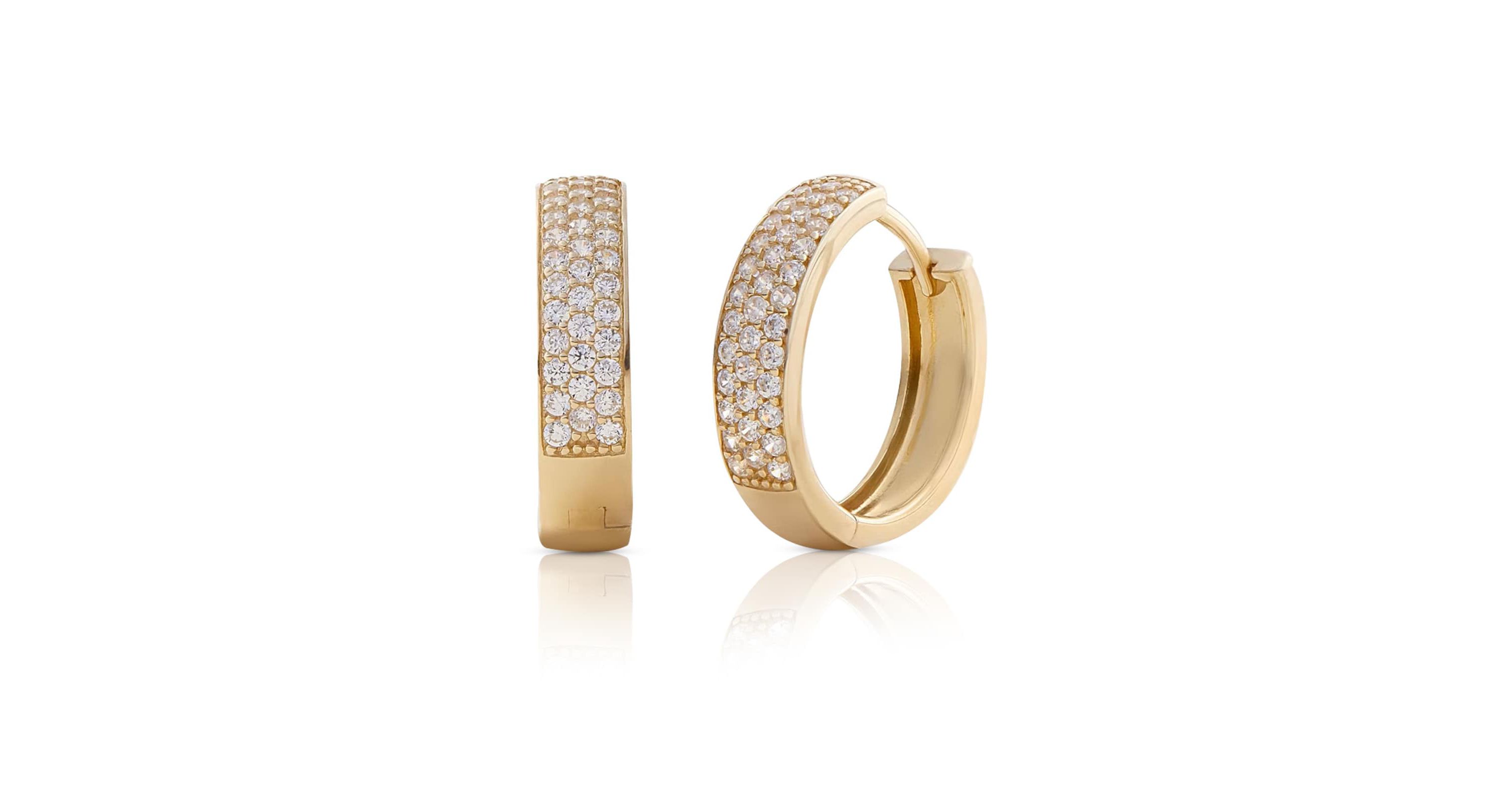Lab Created 14k Solid Gold Diamond Lab Grown Micro Pavé Huggie Earrings