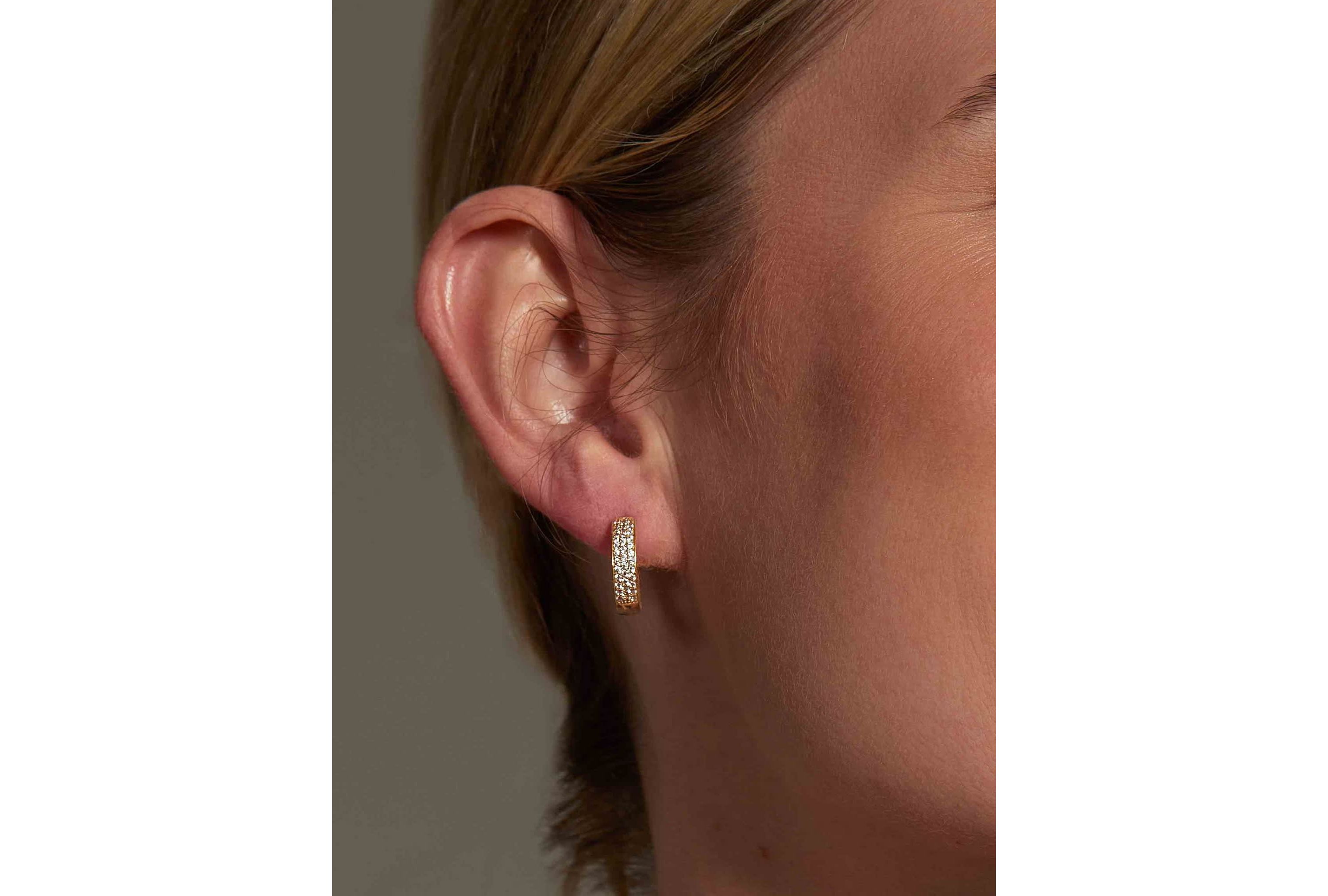 Lab Created 14k Solid Gold Diamond Lab Grown Micro Pavé Huggie Earrings