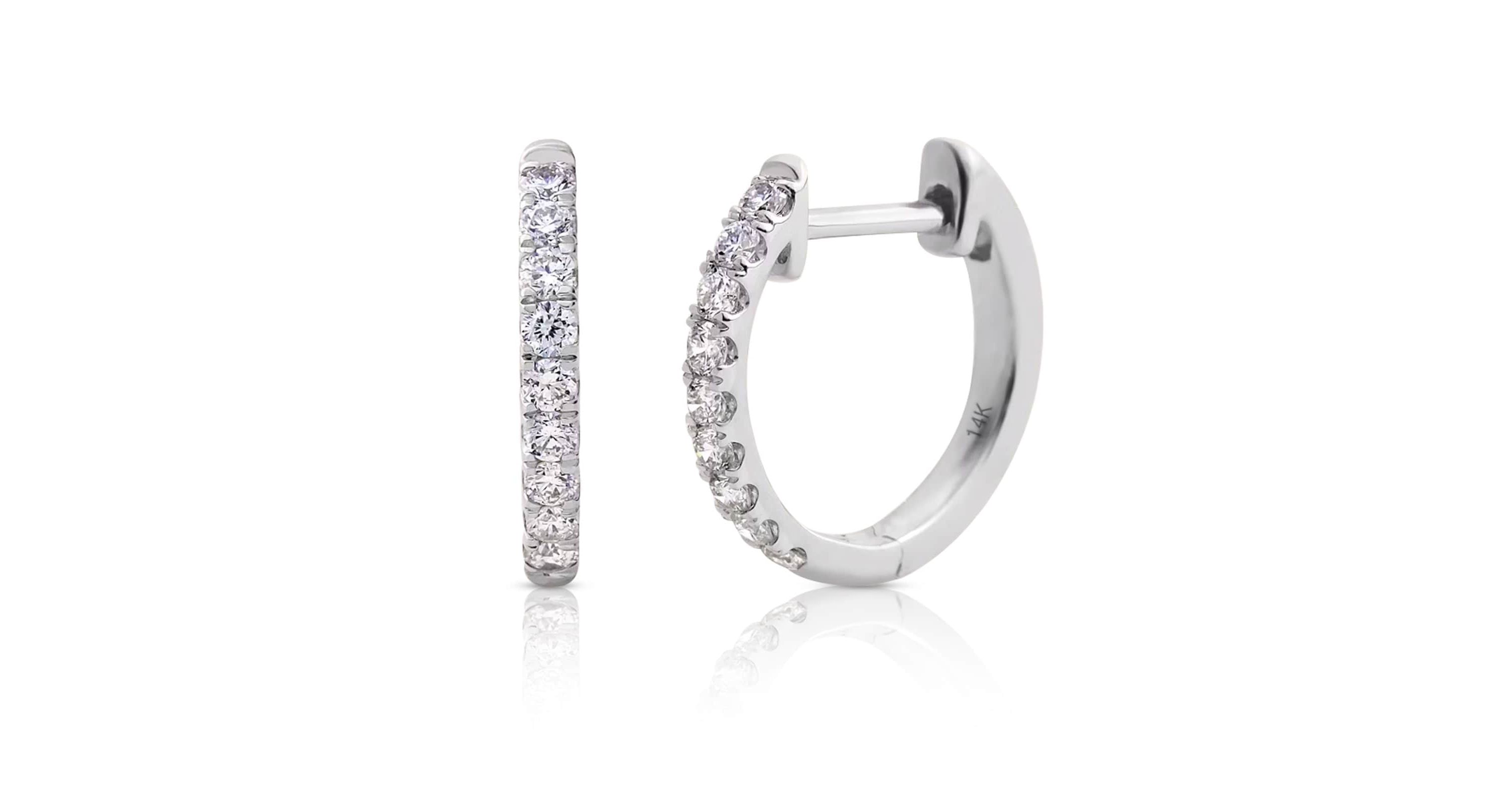 Lab Created 14k Solid Gold Diamond Lab Grown Half Pavé Huggie Earrings