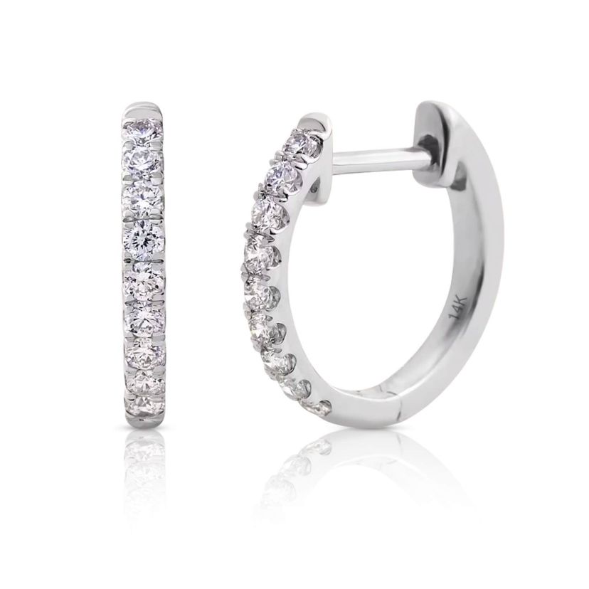 Lab Created 14k Solid Gold Diamond Lab Grown Half Pavé Huggie Earrings