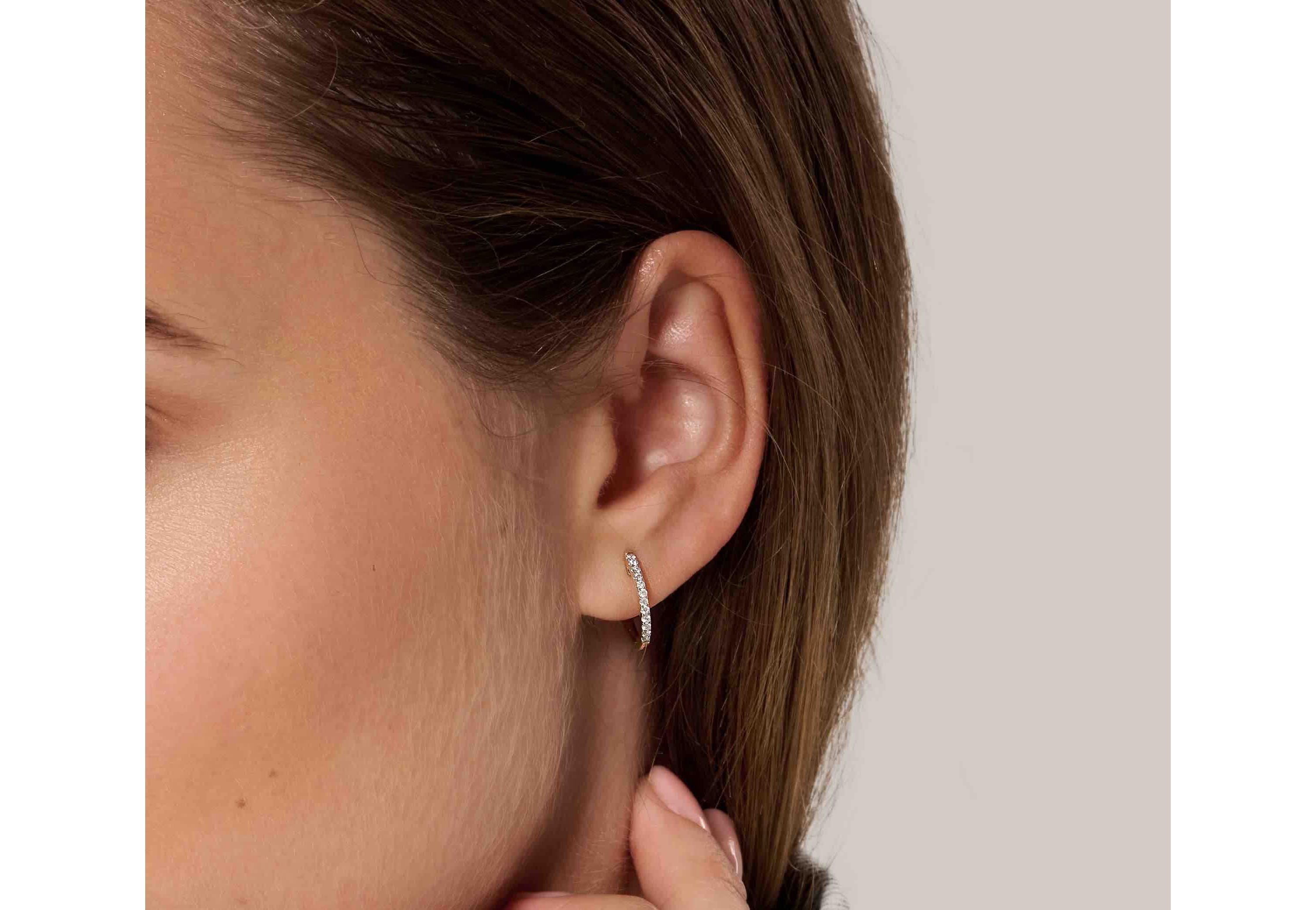 Lab Created 14k Solid Gold Diamond Lab Grown Half Pavé Huggie Earrings