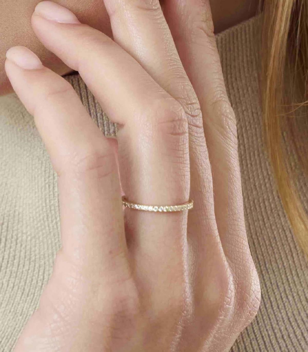 Lab Created 14k Solid Gold Petite Lab Grown Diamond Eternity Band Ring