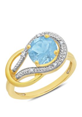 Belk & Co 10K Yellow Gold Blue Topaz And 2 Ct. T.w. Diamond Accent Ring