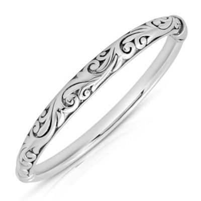 Belk & Co MAX + STONE 925 Sterling Silver Bracelet for Women | 7 Inch Filigree Bangle Bracelets with Hinged Clasp | Anti-tarnishing Sterling Silver