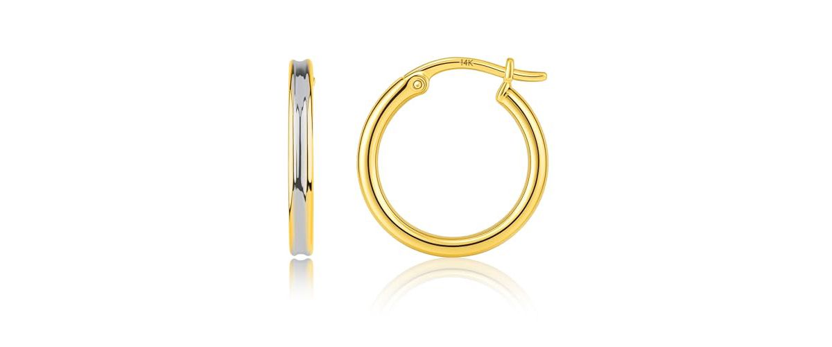Solid 14K Gold Two Toned Earrings for Women | 12mm Round Real 14K Gold Hoop Earrings for Women | Hypoallergenic 14 Karat Two Tone Hoop Earring with Secure Clasps by MAX + STONE