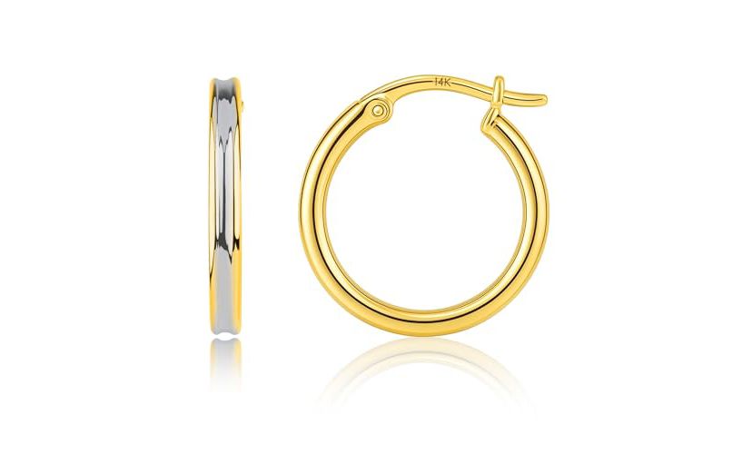 Solid 14K Gold Two Toned Earrings for Women | 12mm Round Real 14K Gold Hoop Earrings for Women | Hypoallergenic 14 Karat Two Tone Hoop Earring with Secure Clasps by MAX + STONE