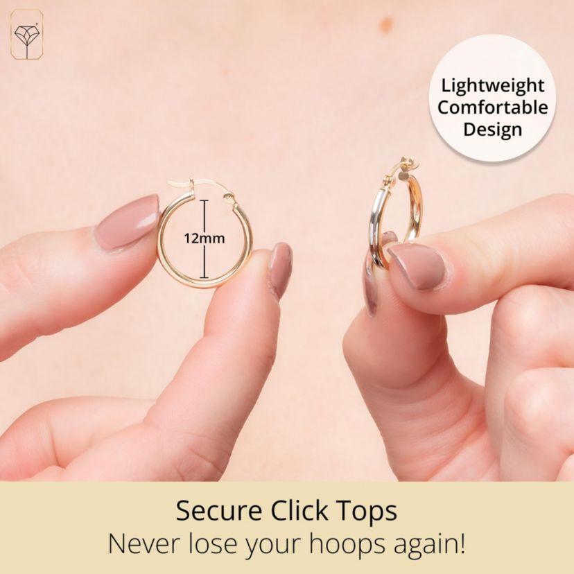 Solid 14K Gold Two Toned Earrings for Women | 12mm Round Real 14K Gold Hoop Earrings for Women | Hypoallergenic 14 Karat Two Tone Hoop Earring with Secure Clasps by MAX + STONE