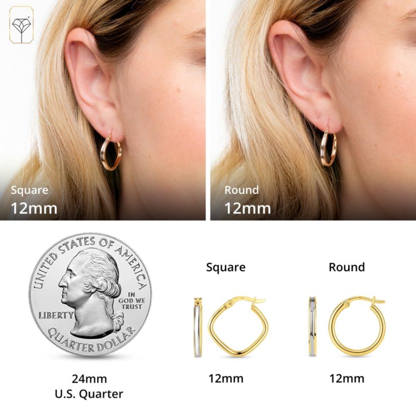 Solid 14K Gold Two Toned Earrings for Women | 12mm Round Real 14K Gold Hoop Earrings for Women | Hypoallergenic 14 Karat Two Tone Hoop Earring with Secure Clasps by MAX + STONE