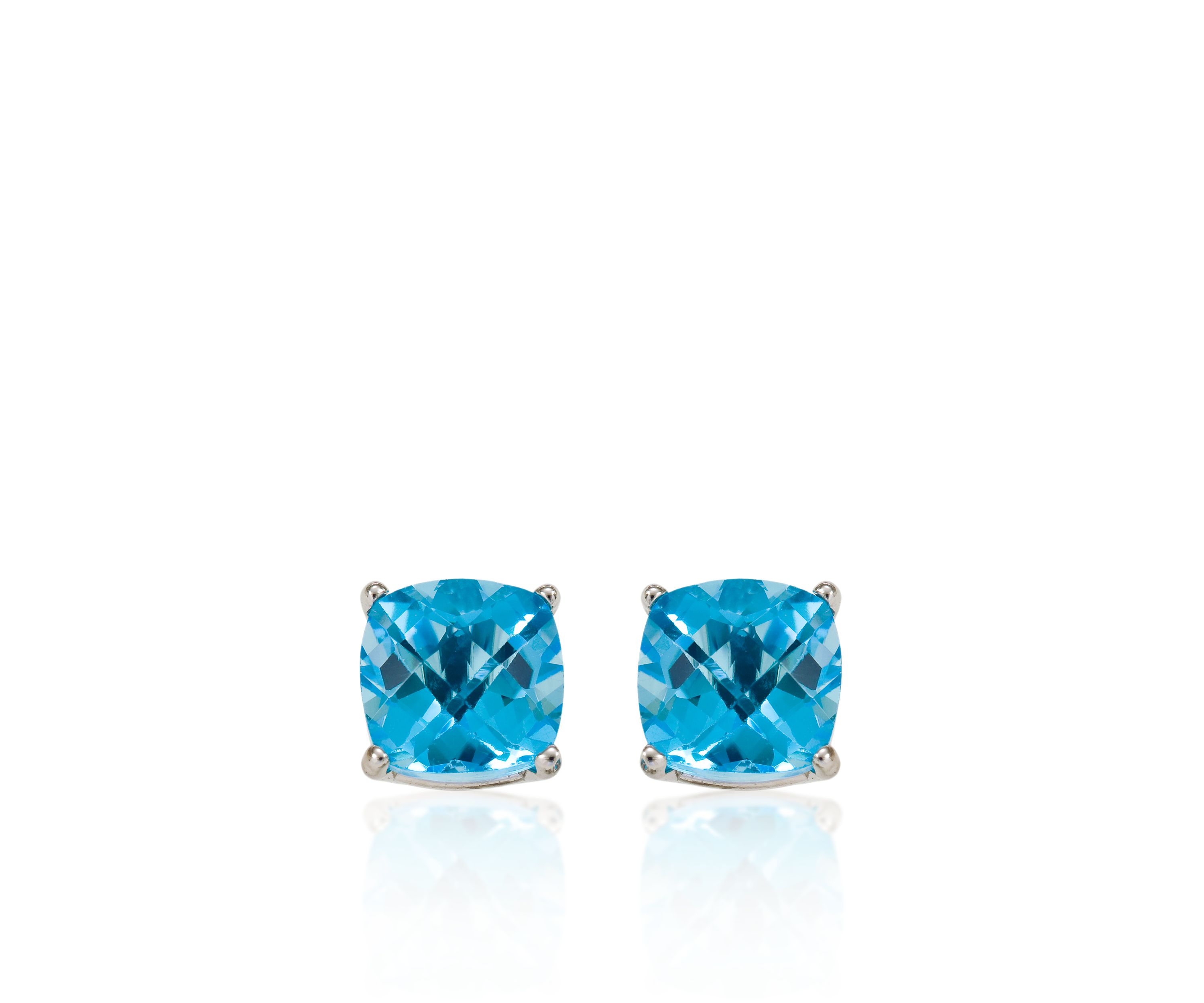 14k White Gold 6mm Blue Topaz Stud Earrings