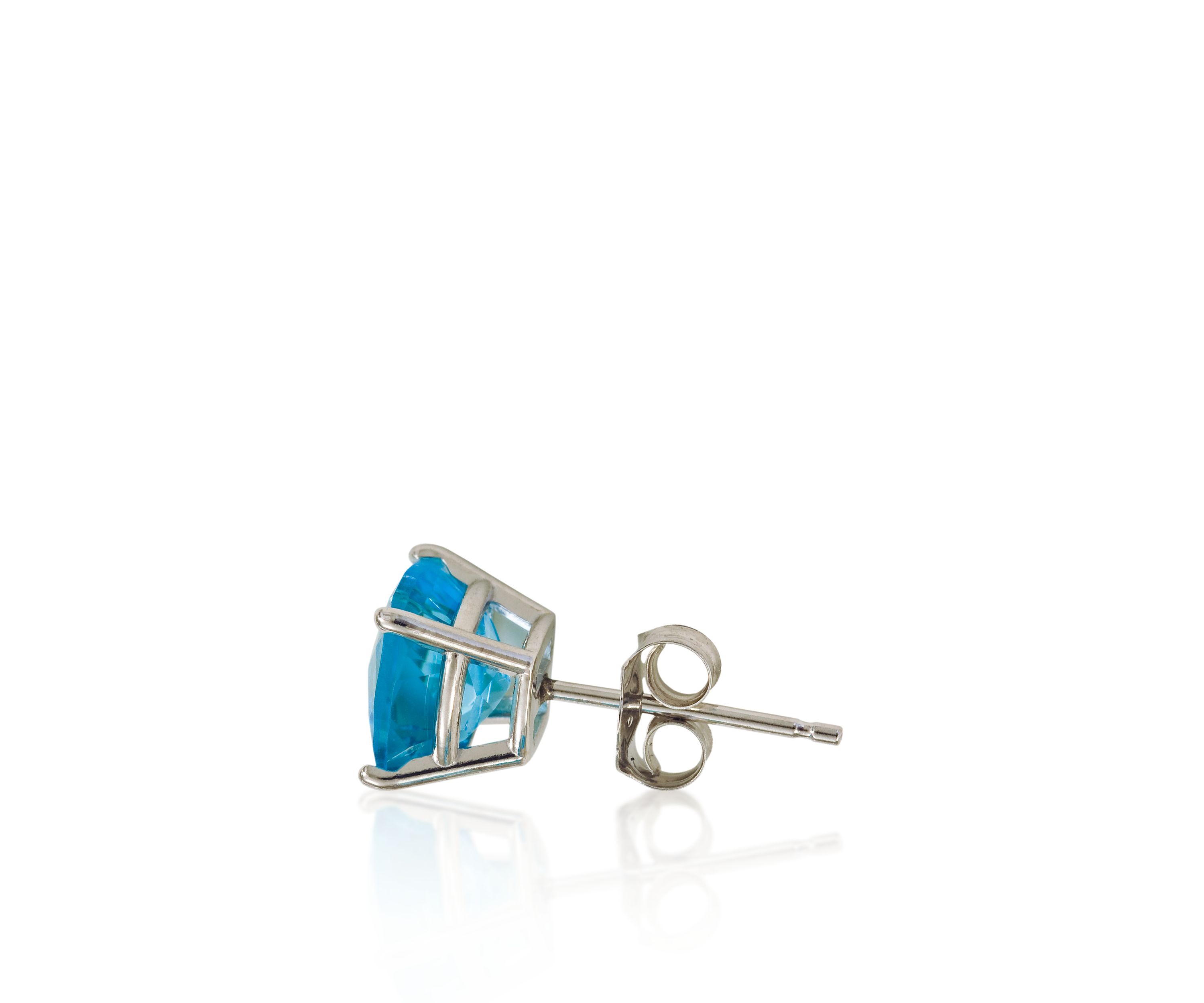 14k White Gold 6mm Blue Topaz Stud Earrings