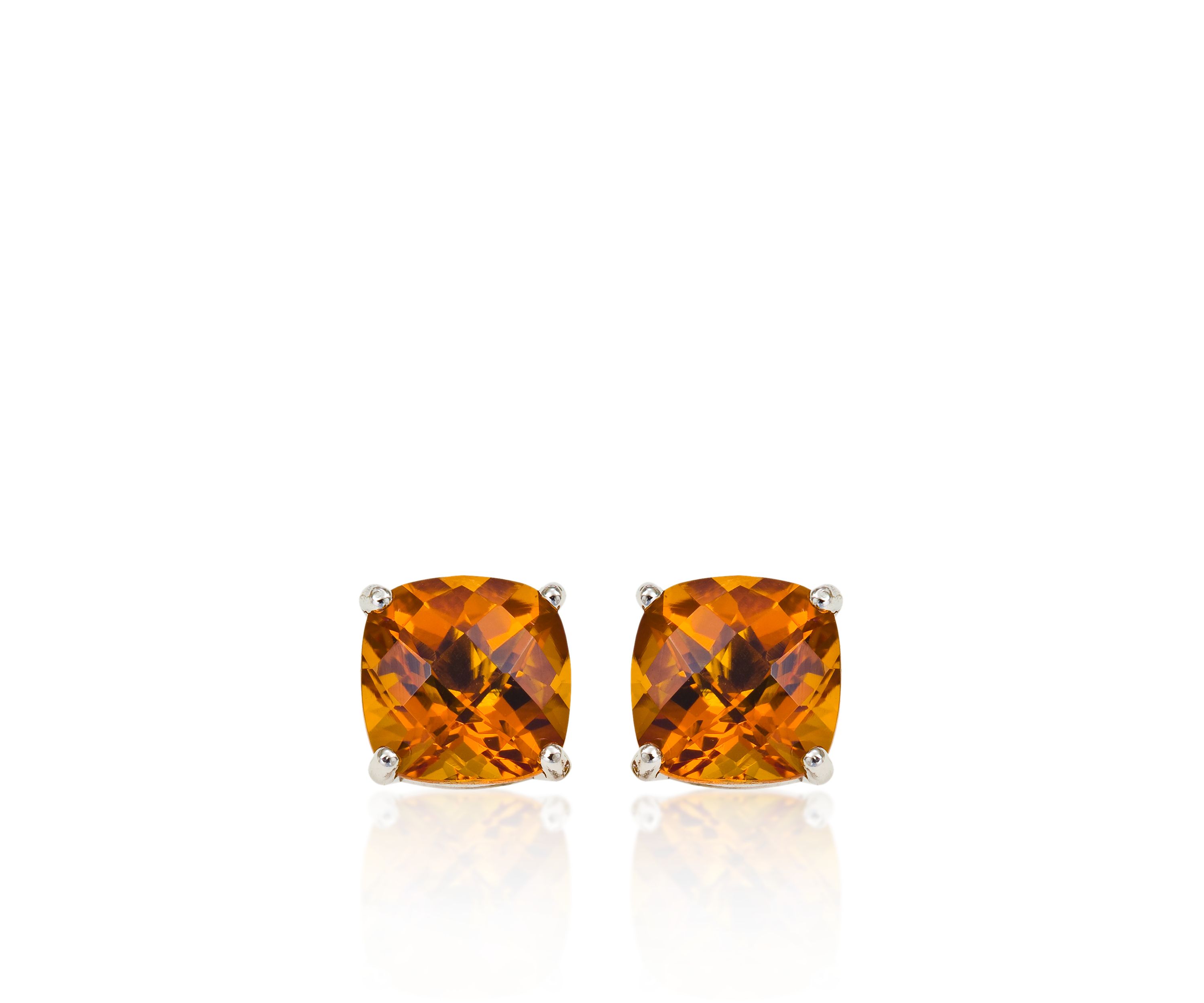 14k White Gold 6mm Citrine Stud Earrings