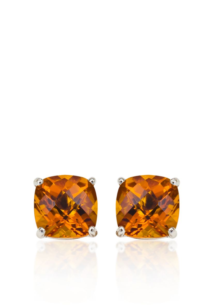 14k White Gold 6mm Citrine Stud Earrings