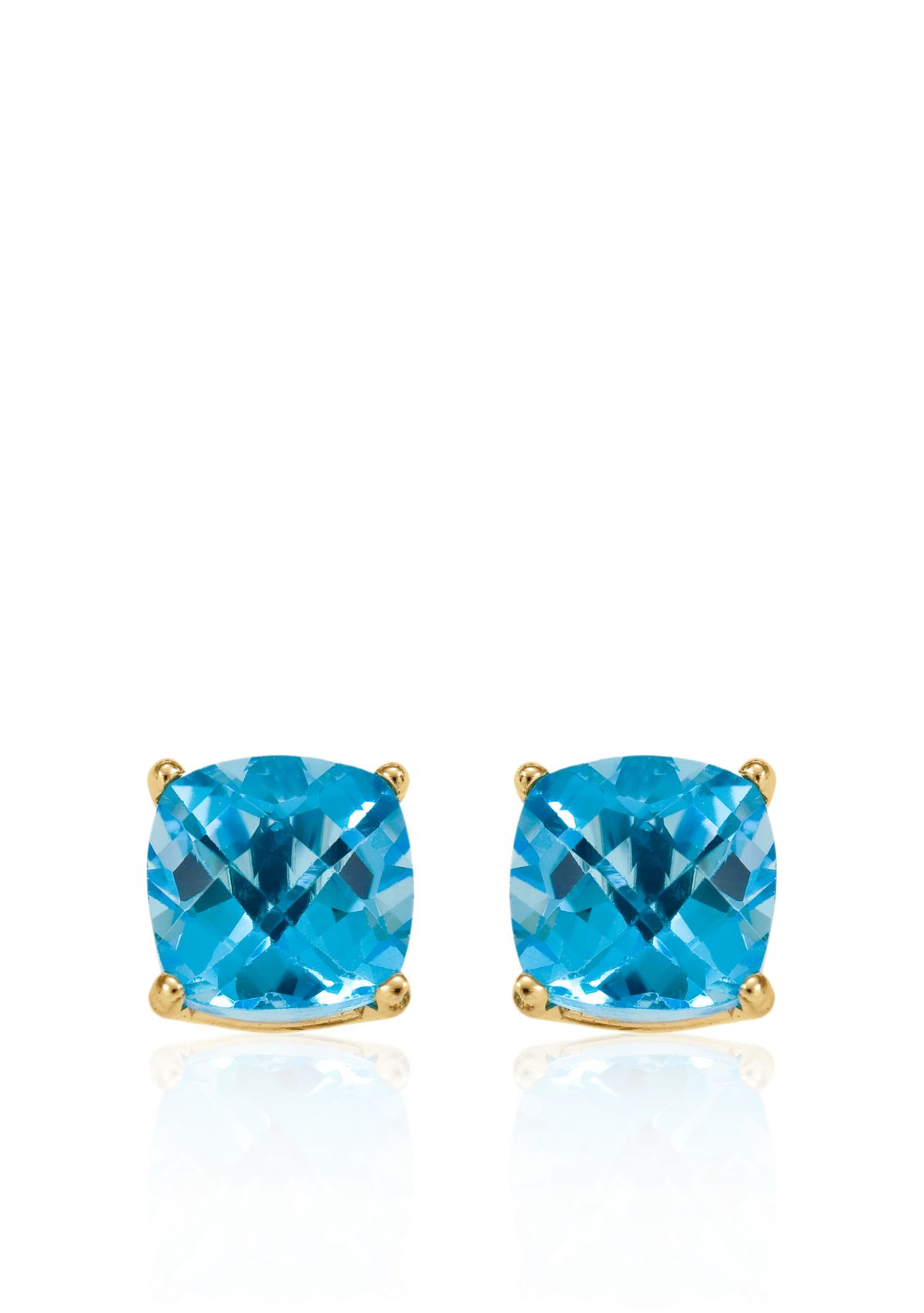 14k Yellow Gold 6mm Blue Topaz Stud Earrings