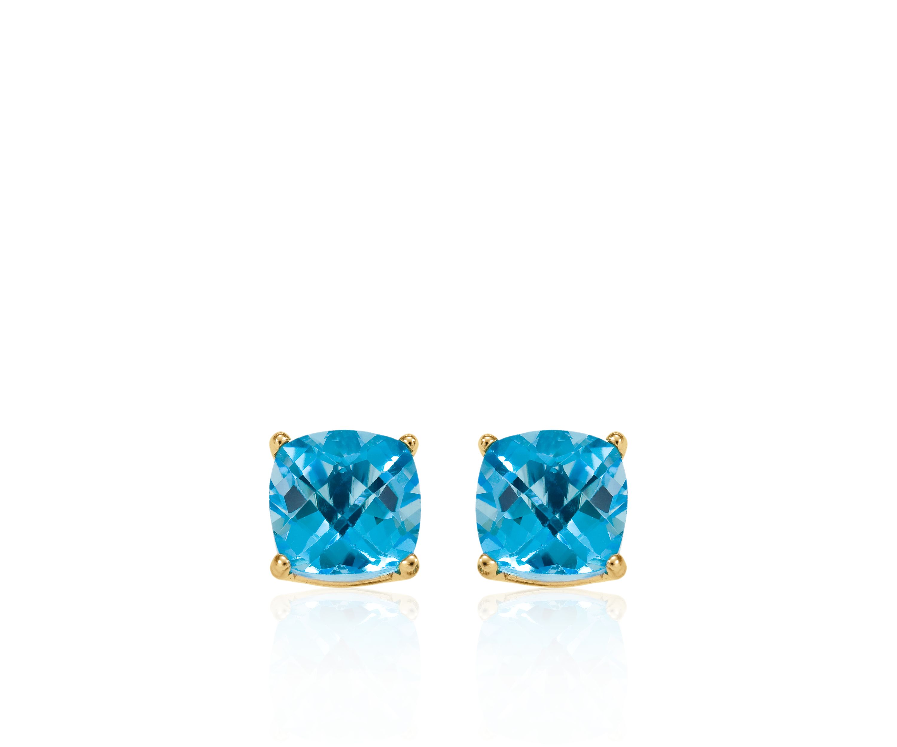 14k Yellow Gold 6mm Blue Topaz Stud Earrings