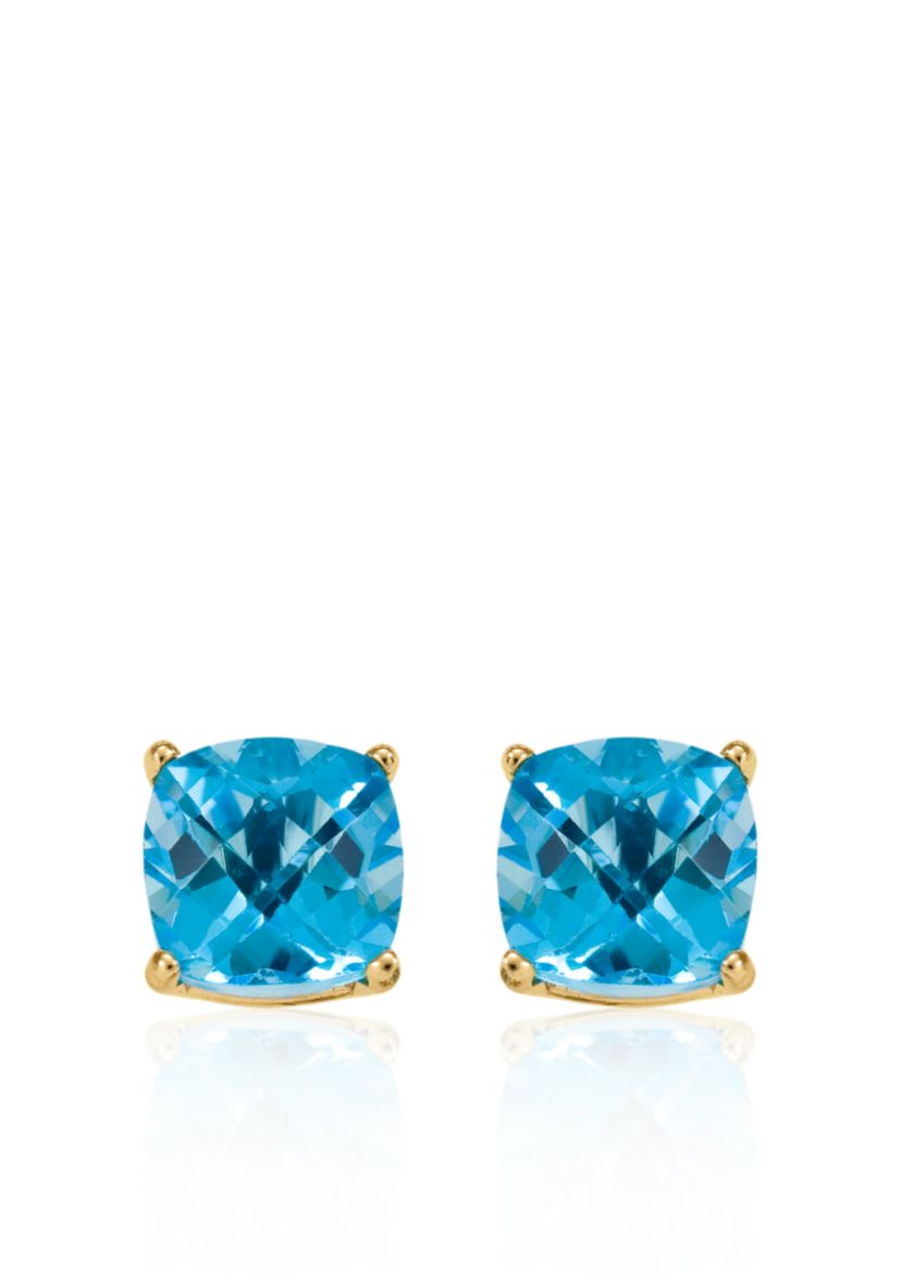 14k Yellow Gold 6mm Blue Topaz Stud Earrings