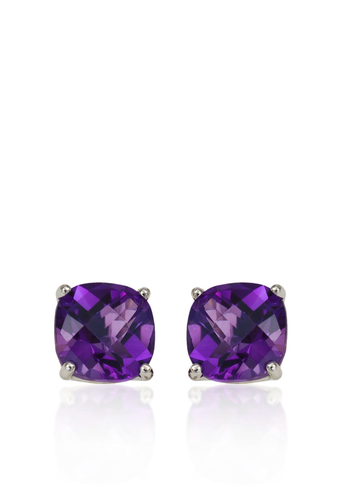 14k White Gold 8mm Amethyst Stud Earrings