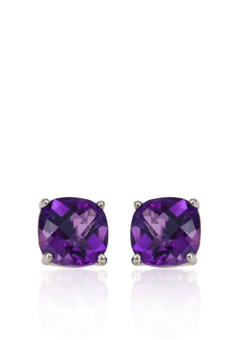 14k White Gold 8mm Amethyst Stud Earrings
